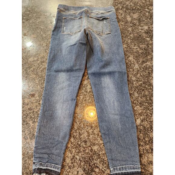 Spanx Distressed Ankle Skinny Jeans, Medium Wash Denim Raw Hem Jeggings Sz Large - Picture 8 of 9